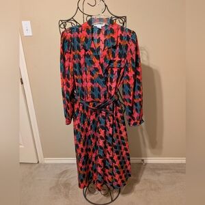 Vintage Hana Sung Elegant Multicolor Long Sleeve Dress